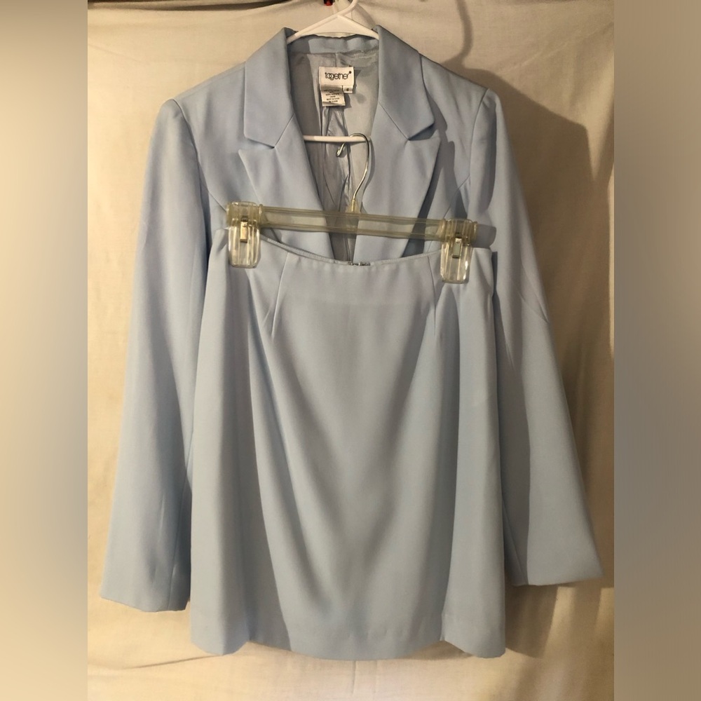 Light Powder Blue skirt/jacket set by Spiegle.